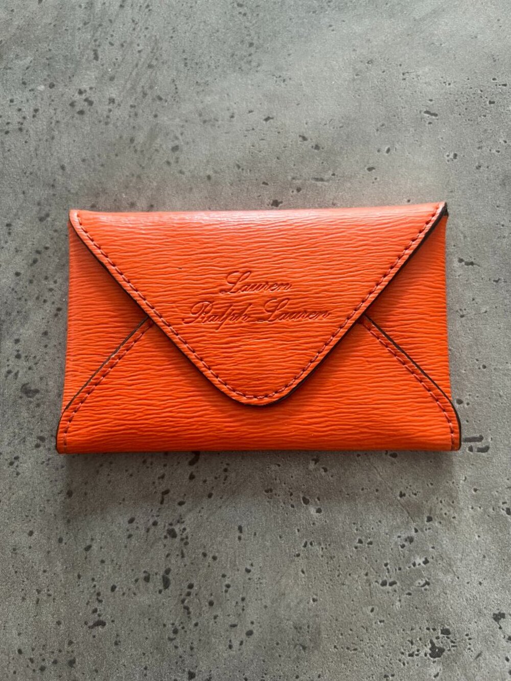 Ralph Lauren Orange Textured Leather Envelope Wallet/Card Case